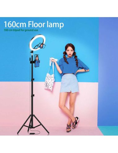 LED ринг лампа с трипод, 3 светлини, стойка за телефон
