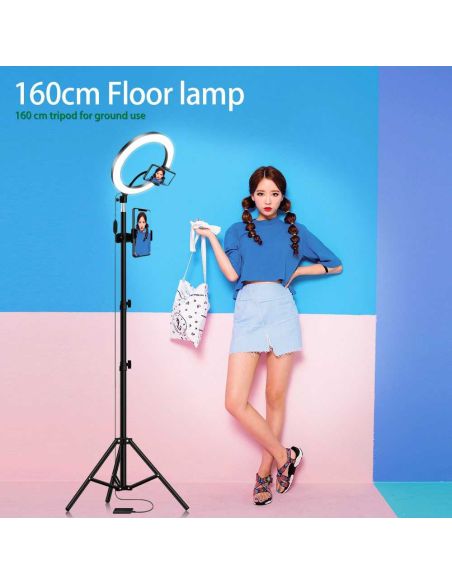 LED ринг лампа с трипод, 3 светлини, стойка за телефон