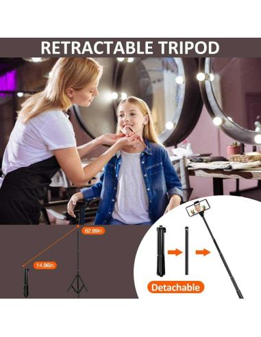 LED ринг лампа с трипод, 3 светлини, стойка за телефон