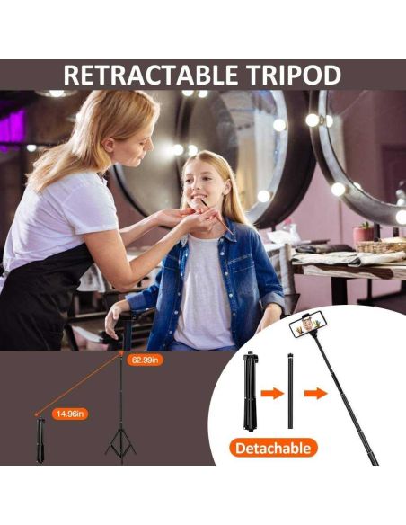 LED ринг лампа с трипод, 3 светлини, стойка за телефон