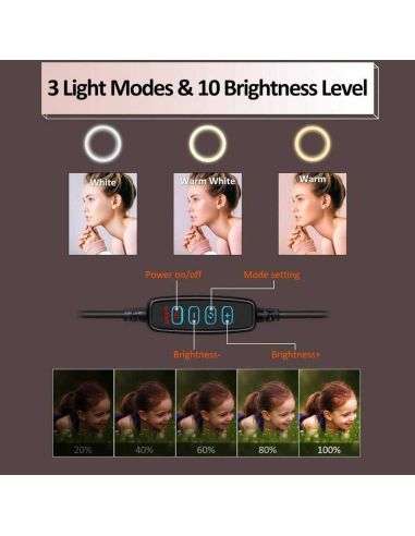 LED ринг лампа с трипод, 3 светлини, стойка за телефон