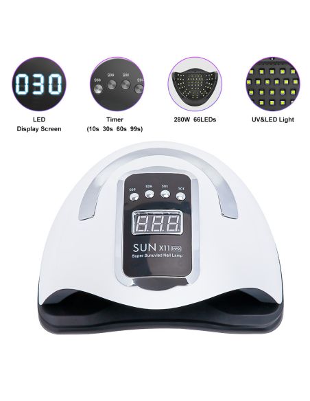 Професионална UV/LED лампа за маникюр, Sun X11 Max - 280W с 66 LED