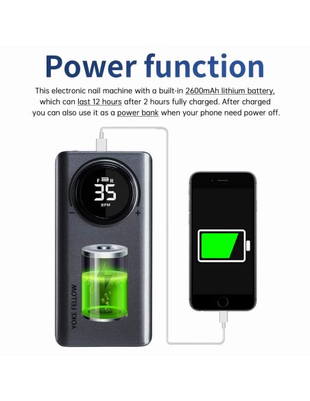 Фреза за нокти, за маникюр-педикюр, електрическа пила за нокти 35000 RPM, безжична работа, с дисплей