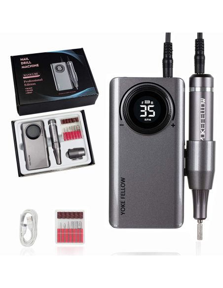 Фреза за нокти, за маникюр-педикюр, електрическа пила за нокти 35000 RPM, безжична работа, с дисплей