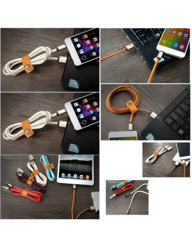 USB Кабел за зареждане  на мобилни устройства с кожено покритие - 1 метър
