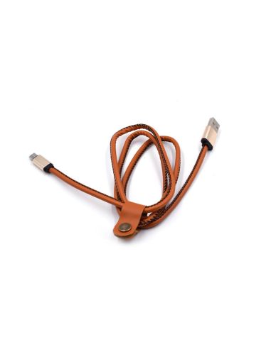 USB Кабел за зареждане  на мобилни устройства с кожено покритие - 1 метър