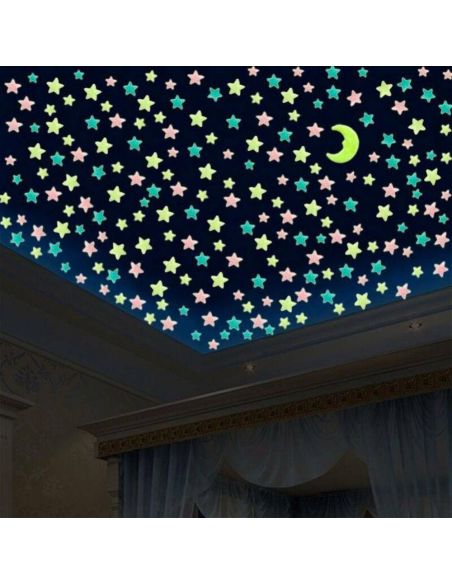 Фосфорисцентни светещи звездички за таван и стени – 100 броя