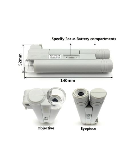 Преносим джобен микроскоп с LED подсветка и 100 х увеличение
