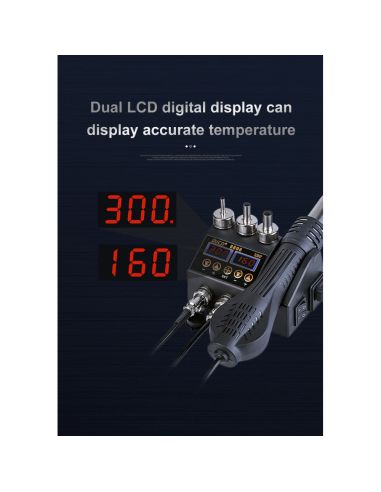 Професионална станция с горещ въздух комбинирана с поялник с LCD дисплеи