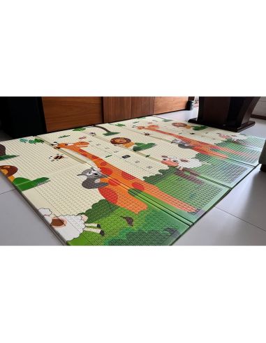 Сгъваемо детско килимче за игра, топлоизолиращо 180x200x1cm - модел жираф и влак с животни