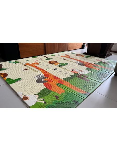 Сгъваемо детско килимче за игра, топлоизолиращо 180x200x1cm - модел жираф и влак с животни