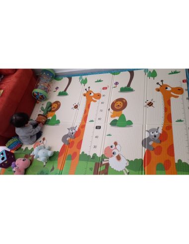 Сгъваемо детско килимче за игра, топлоизолиращо 180x200x1cm - модел жираф и влак с животни
