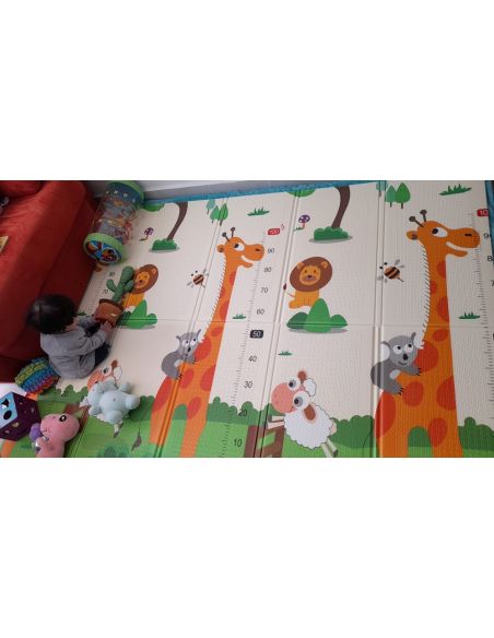 Сгъваемо детско килимче за игра, топлоизолиращо 180x200x1cm - модел жираф и влак с животни