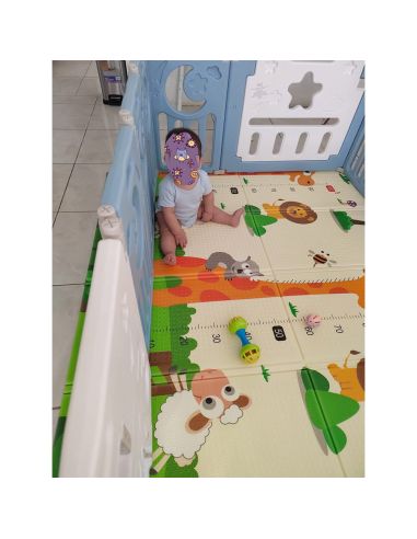 Сгъваемо детско килимче за игра, топлоизолиращо 180x200x1cm - модел жираф и влак с животни