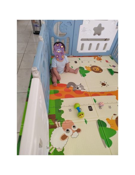Сгъваемо детско килимче за игра, топлоизолиращо 180x200x1cm - модел жираф и влак с животни