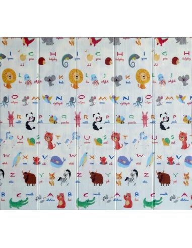 Сгъваемо детско килимче за игра, топлоизолиращо 180x200х1см - модел Животни в самолет и азбука