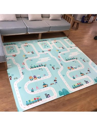 Сгъваемо детско килимче за игра, топлоизолиращо 180x200x1cm - Жираф и Писта с ВЛАКЧЕТА