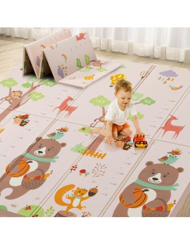 Сгъваемо детско килимче за игра, топлоизолиращо 180x200х1см - Мече и горски животни