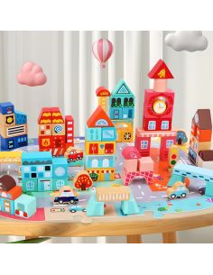 Дървен конструктор "Little City Builder" - Комплект от 100 части