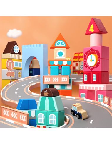 Дървен конструктор "Little City Builder" - Комплект от 100 части