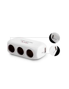 Троен разклонител за запалка за кола и 2 USB