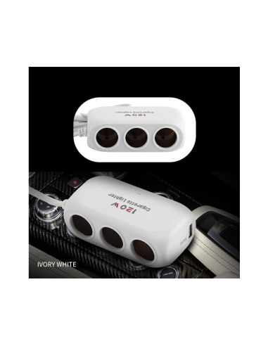 Троен разклонител за запалка за кола и 2 USB