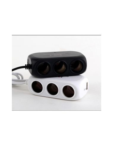 Троен разклонител за запалка за кола и 2 USB