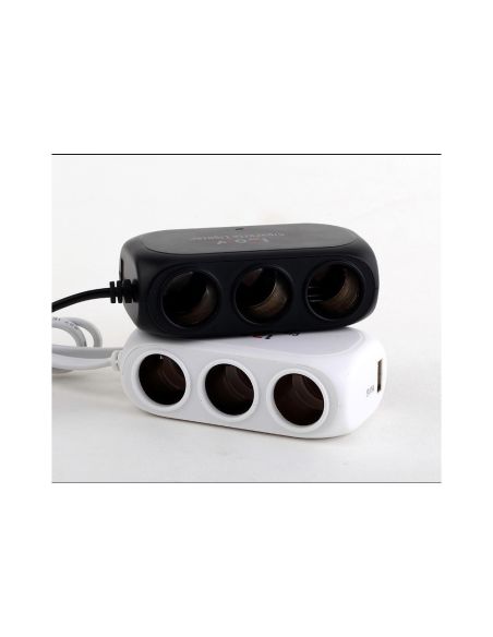 Троен разклонител за запалка за кола и 2 USB