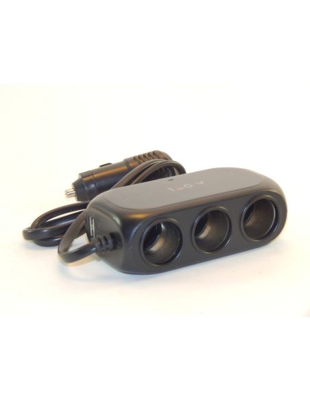 Троен разклонител за запалка за кола и 2 USB