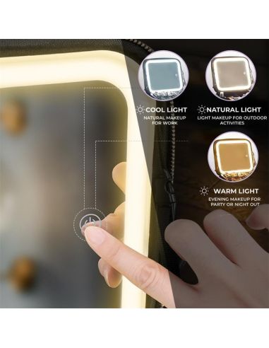 Куфар за грим в черен цвят с LED осветление в три цвята и огледало