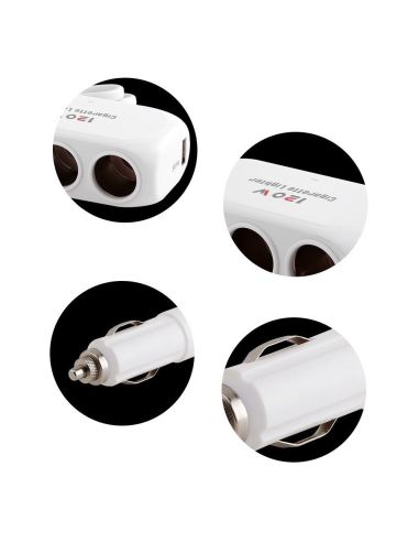 Троен разклонител за запалка за кола и 2 USB