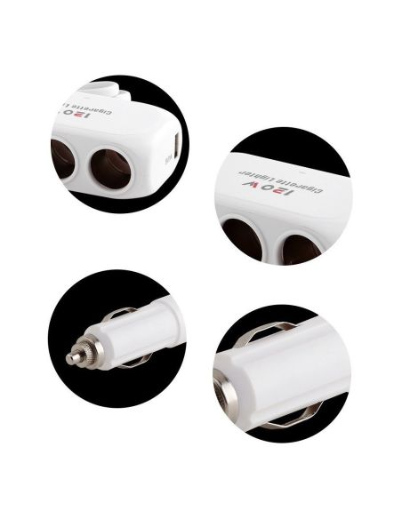 Троен разклонител за запалка за кола и 2 USB