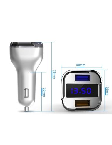 Волтметър за кола с 2 USB, зарядно за мобилни устройства