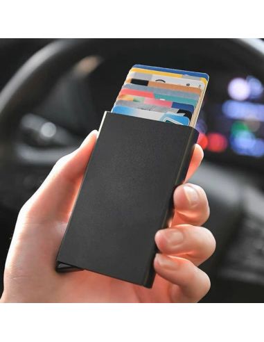 Черен Картодържател с RFID Защита за Безконтактни Карти - Алуминиев