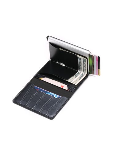 Портфейл от Крокодилска Кожа с RFID Защита Черен