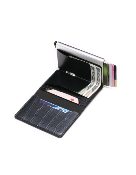 Портфейл от Крокодилска Кожа с RFID Защита Черен