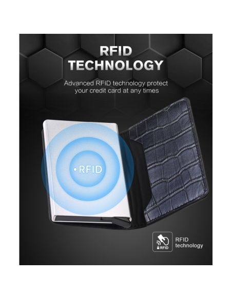 Портфейл от Крокодилска Кожа с RFID Защита Черен