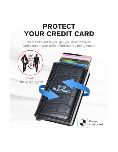 Портфейл от Крокодилска Кожа с RFID Защита Черен