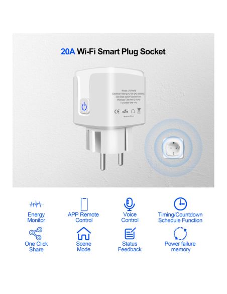 Смарт Wifi контакт за 20 ампера - за климатик, бойлер, печка и др