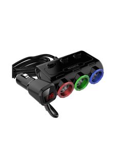 Автомобилен разклонител с 3 куплунга, USB и Волтметър