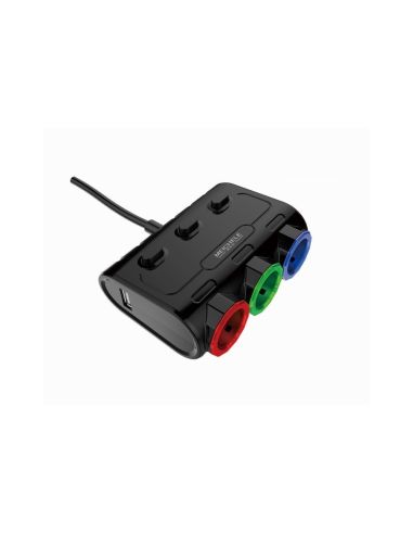 Автомобилен разклонител с 3 куплунга, USB и Волтметър