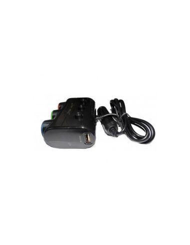 Автомобилен разклонител с 3 куплунга, USB и Волтметър