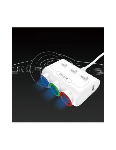 Автомобилен разклонител с 3 куплунга, USB и Волтметър
