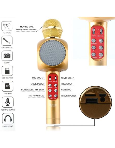 Караоке микрофон с вградена тонколона и bluetooth WSTER WS-1816