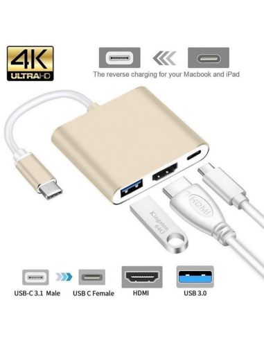 Конвертор адаптер от USB Type C към HDMI, USB 3.00 и Type