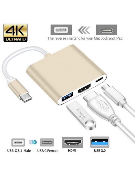 Конвертор адаптер от USB Type C към HDMI, USB 3.00 и Type