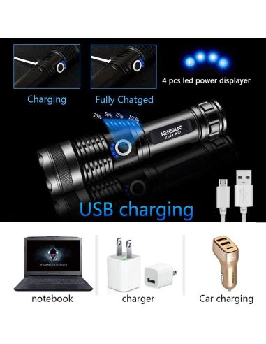 Мощен лед фенер 8000 лумен POLICE, USB, акумулаторен, зуум, водоустойчив