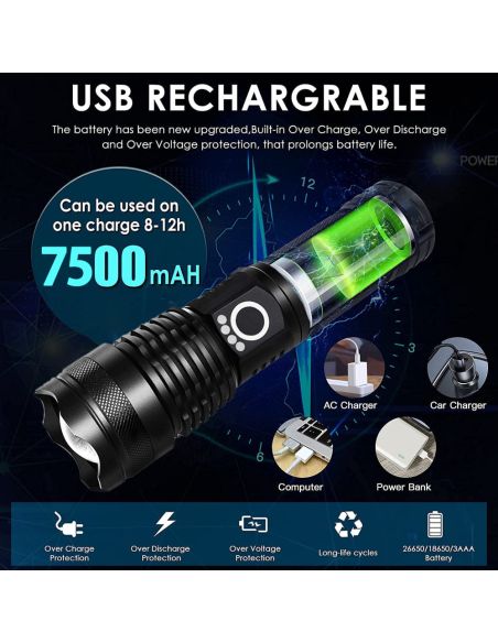 Мощен лед фенер 8000 лумен POLICE, USB, акумулаторен, зуум, водоустойчив