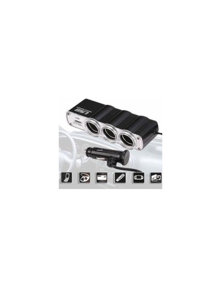 Разклонител за запалка с 3 гнезда и USB слот, 500mA