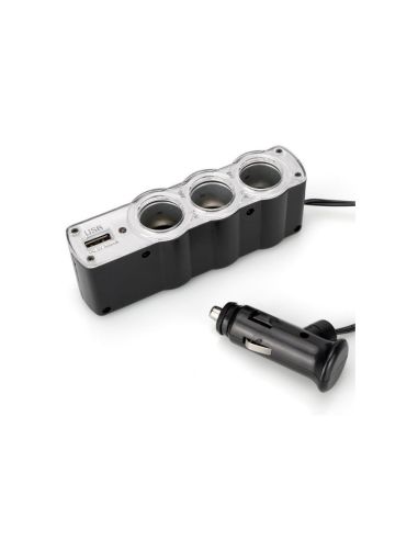 Разклонител за запалка с 3 гнезда и USB слот, 500mA